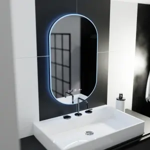 Oglinda LED Ovala, 50x80cm, Premium Lucia Senzor Marcello, Sistem Dezaburire, Ceas & Termometru, Dimabila - Img 4
