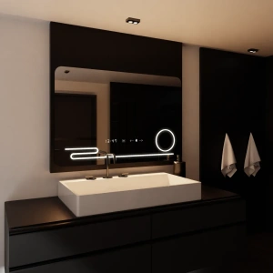 Oglinda LED Rectangulara, 120x80cm, Premium Harmonie MotionGlow Marcello, Sistem Dezaburire, Ceas & Termometru, Lupa Cosmetica, Dimabila