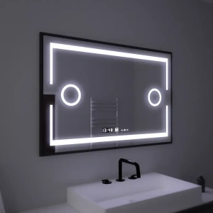 Oglinda LED Rectangulara, 120x80cm, Premium Senzor MotionGlow Marcello, Sistem Dezaburire, Ceas & Termometru, Lupa Cosmetica, Dimabila