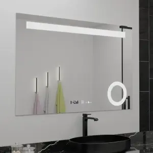 Oglinda LED Rectangulara, 80x60cm, Premium ABSOLU MotionGlow Marcello, Sistem Dezaburire, Ceas & Termometru, Lupa Cosmetica, Dimabila