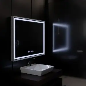 Oglinda LED Rectangulara, 80x60cm, Premium Verite Imperial Silver Motion Glow Marcello, Sistem Dezaburire, Ceas & Termometru, Dimabila - Img 5