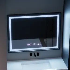 Oglinda LED Rectangulara, 80x60cm, Premium Verite Majeste Noir Motion Glow Marcello, Sistem Dezaburire, Ceas & Termometru, Dimabila - Img 5