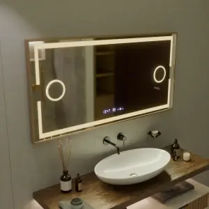Oglinda LED Senzor MotionGlow Premium Isabell, 120x80 cm, Dezaburire Termometru Ceas, Lumina Calda/Rece/Neutra Dimabila, Rama Rose Gold Brushed - Img 3
