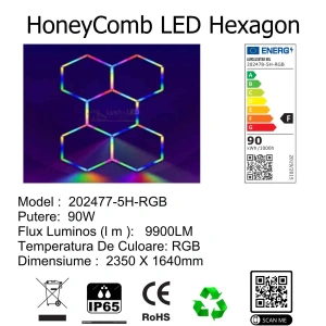 Tavan LED RGB 5 Hexagoane Xylia 90w Telecomanda - Img 2