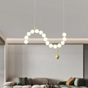 Lustra Capricia Perlată, Design Simplist, Globuri Albe Mat, Auriu
