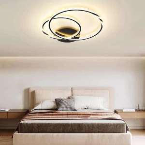 Lustra Led Eleganta, 2 Cercuri, Neagra, Telecomanda