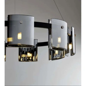 Lustra LED Moderna Eleganta 60 cm Sticla Neagra G9 X 6 - Img 2