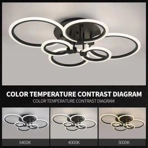 Lustra LED Neagra 6 Cercuri cu Telecomanda wifi 2.4G - Img 2