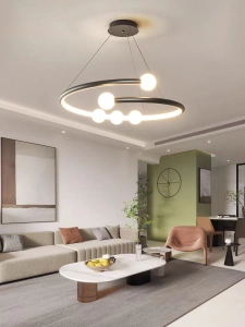 Lustra LED Neagra Nebula Cerc D600 130W 5 Globuri Albe