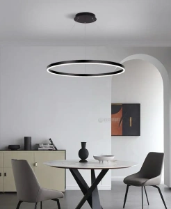 Lustra LED Suspendată Delphina, 60 cm, Neagră Tip Cerc 100W