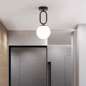 Lustra Neagra Aethel 1 Glob Alb Sticla E27