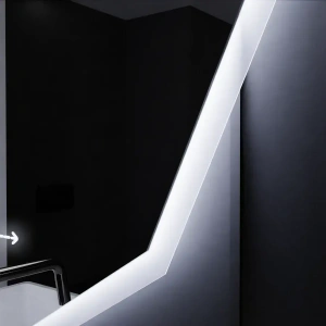 Oglinda LED Poligon, 70cm, Premium Judith Senzor MotionGlow Marcello, Sistem Dezaburire, Ceas & Termometru, Dimabila - Img 3