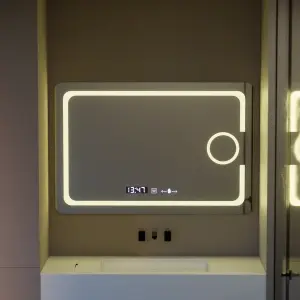 Oglinda LED Rectangulara, 110x75cm, Premium Eclat MotionGlow Marcello, Sistem Dezaburire, Ceas & Termometru, Lupa Cosmetica, Dimabila - Img 3