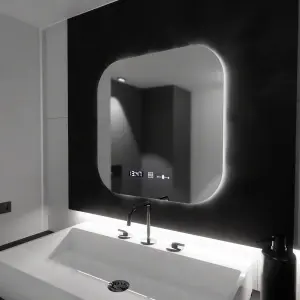 Oglinda LED Rectangulara 60x60 Premium Aura Riflesso Puro MotionGlow Marcello, Sistem Dezaburire, Termometru si Ceas, Dimabila