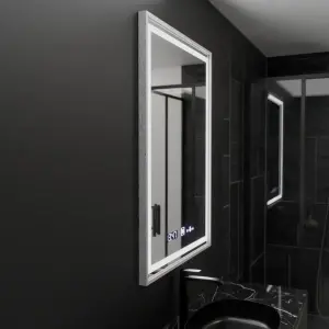Oglinda LED Rectangulara, 60x80cm, Premium Verite Imperial Silver Motion Glow Marcello, Sistem Dezaburire, Ceas & Termometru, Dimabila - Img 4