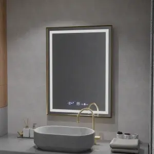 Oglinda LED Rectangulara, 60x80cm, Premium Verite Royale Gold MotionGlow Marcello, Sistem Dezaburire, Ceas & Termometru, Dimabila - Img 3