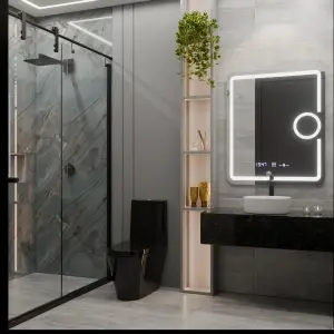 Oglinda LED Rectangulara, 75x90cm, Premium Eclat MotionGlow Marcello, Sistem Dezaburire, Ceas & Termometru, Lupa Cosmetica, Dimabila - Img 3