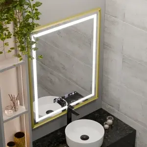 Oglinda LED Rectangulara, 75x90cm, Premium Verite Royale Gold MotionGlow Marcello, Sistem Dezaburire, Ceas & Termometru, Dimabila - Img 2