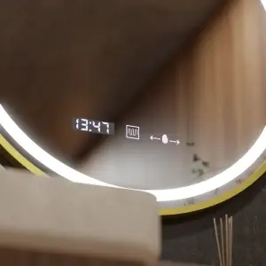 Oglinda LED Rotunda, 60cm, Premium Celeste Royale Gold Eleve MotionGlow Marcello, Sistem Dezaburire, Ceas & Termometru, Dimabila, Curea Detasabila - Img 3