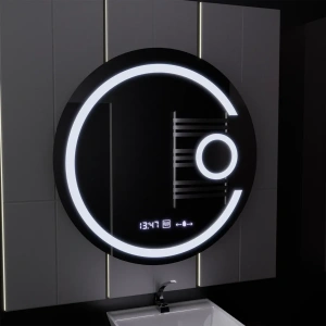 Oglinda LED Rotunda, 70cm, Premium Visio MotionGlow Marcello, Sistem Dezaburire, Ceas & Termometru, Lupa Cosmetica, Dimabila - Img 2