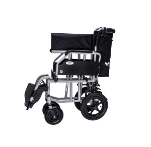 Scaun cu rotile pliabil, din aluminiu, cu frâne duble și suport picioare reglabil, max. 120 kg, LightMan Travel - Img 4