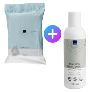 Șampon și gel de duș spălare fără apă 200 ml + mănușă molton (50 buc / set), Abena