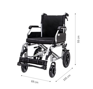 Scaun cu rotile pliabil, din aluminiu, cu frâne duble și suport picioare reglabil, max. 120 kg, LightMan Travel - Img 2