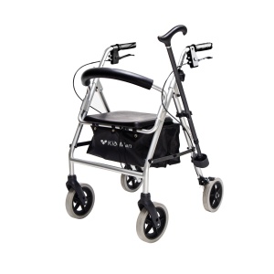 Rolator 4 roți pliabil cu scaun și spătar, mânere reglabile, frâne duble, max. 150 kg, pentru mobilitate sigura, GIGAS