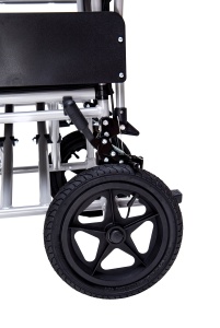 Scaun cu rotile pliabil, din aluminiu, cu frâne duble și suport picioare reglabil, max. 120 kg, LightMan Travel - Img 3