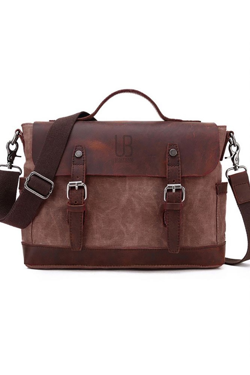 洋楽 URBAN Geantă de umăr din piele naturală și material textil cerat URBAN