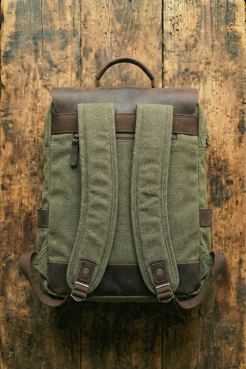 Rucsac din piele naturală și material textil pentru bărbați și
