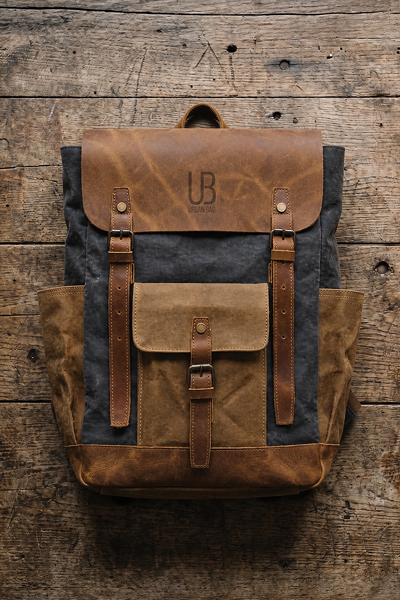 Rucsac din piele naturală și material textil cerat URBAN BAG