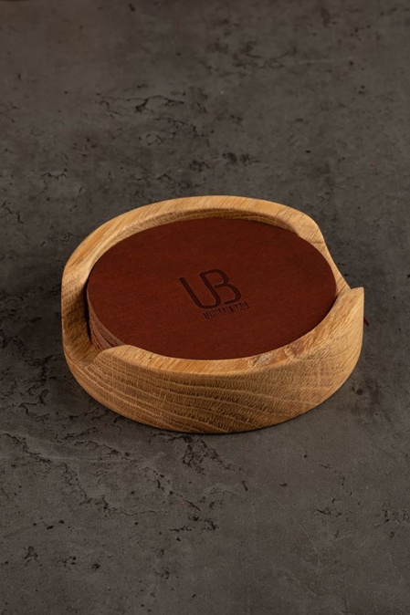 Coaster rotund URBAN BAG din piele naturală – Maro