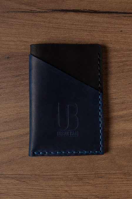 Portcard din piele naturală URBAN BAG Twice - Negru/Albastru