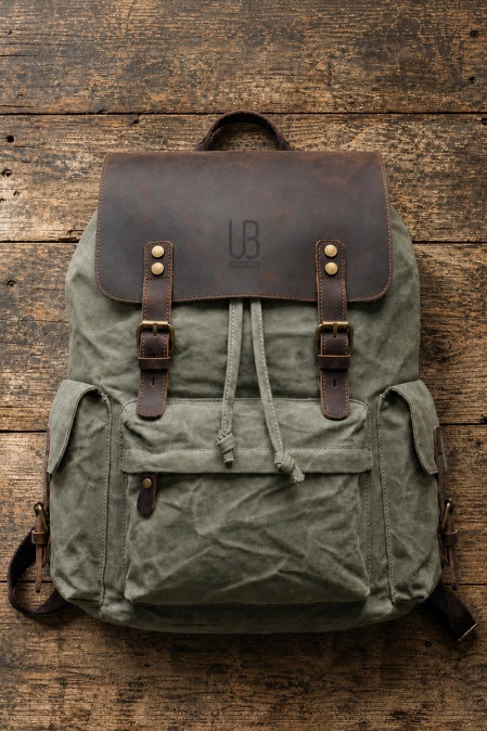 Rucsac din piele naturală și material textil cerat URBAN BAG Mantova – Verde