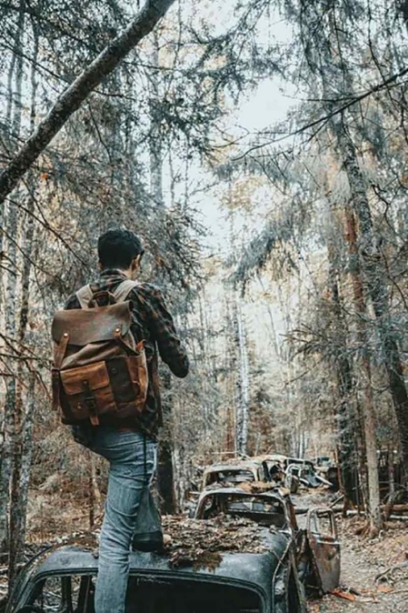 Rucsac din piele naturală și material textil cerat URBAN BAG Memphis – Verde - Img 9