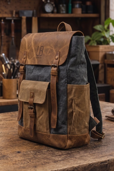 Rucsac din piele naturală și material textil cerat URBAN BAG Memphis – Gri - Img 3