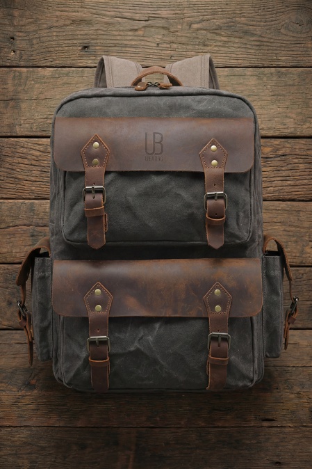 Rucsac din piele naturală și material textil cerat URBAN BAG Oslo - Verde