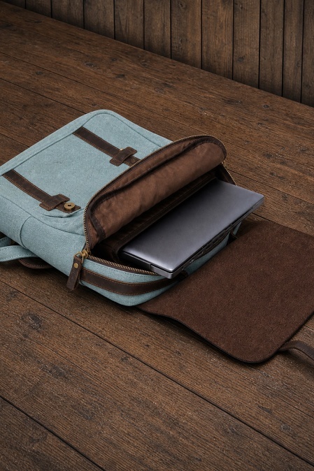 Rucsac din piele naturală și material textil URBAN BAG Lugano – Light Blue - Img 4