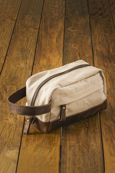 Toiletry bag din piele naturală și material textil URBAN BAG Journey - Bej