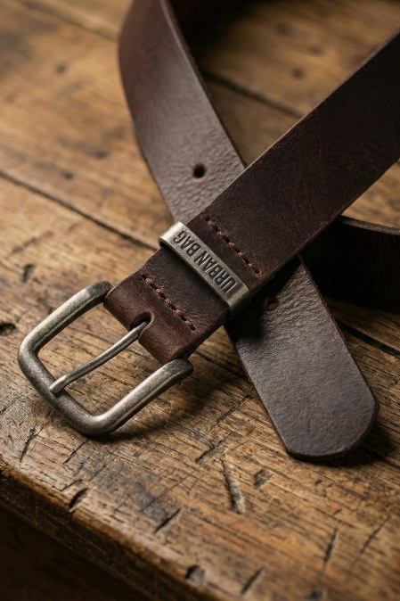 Curea din piele naturală full grain URBAN BAG Silver Patina - Maro Închis