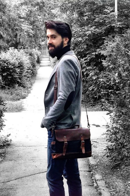 Geantă de umăr din piele naturală și material textil cerat URBAN BAG Little Goteborg – Negru - Img 6