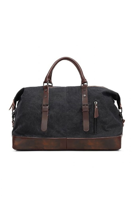 Geantă de voiaj din piele naturală și material textil cerat URBAN BAG Verona – Negru