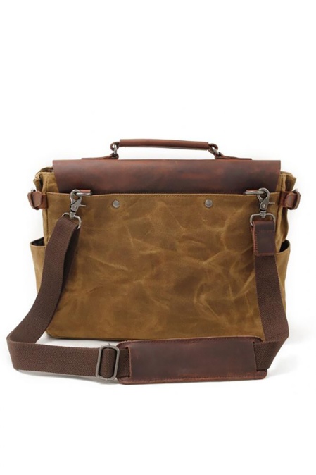 Geantă tip poștaș din piele naturală și material textil cerat URBAN BAG Zvolen – Maro - Img 2