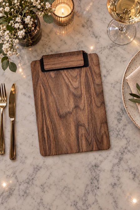 Meniu clipboard premium URBAN BAG din lemn de nuc format A5