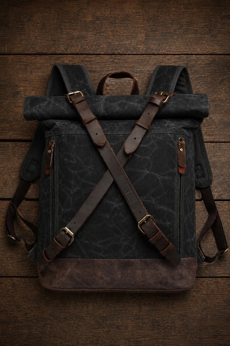 Rucsac din piele naturală și material textil cerat URBAN BAG Bristol - Negru