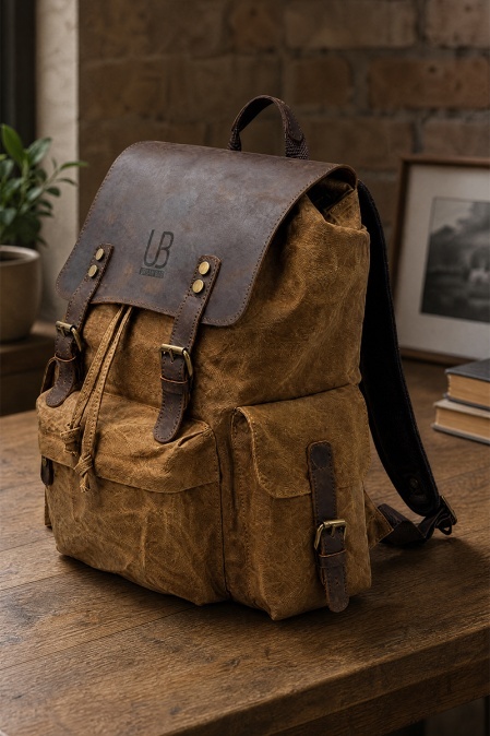 Rucsac din piele naturală și material textil cerat URBAN BAG Mantova – Maro - Img 4