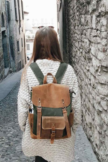 Rucsac din piele naturală și material textil cerat URBAN BAG Memphis – Verde - Img 6