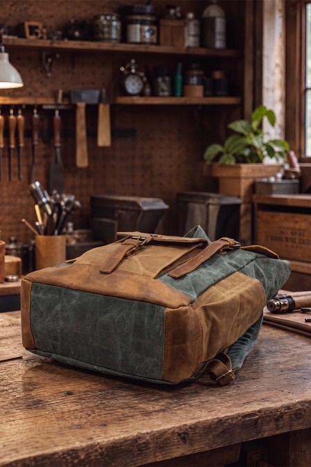 Rucsac din piele naturală și material textil cerat URBAN BAG Memphis – Verde - Img 4