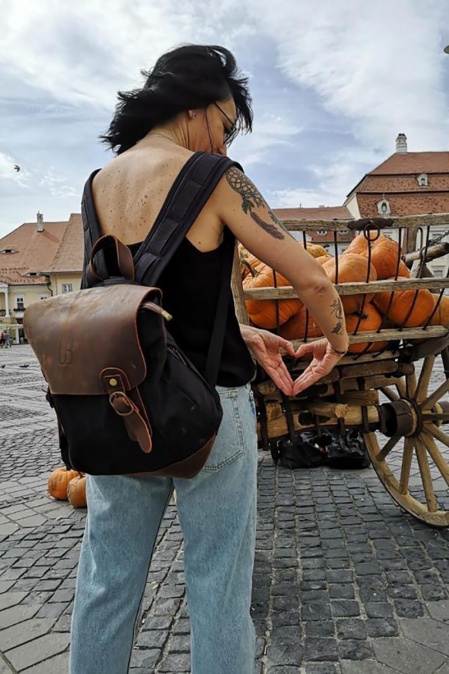 Rucsac din piele naturală și material textil cerat URBAN BAG Osaka – Verde - Img 6